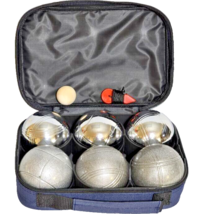 Boules Set Of Six 73mm Metal Balls W/ Accessories &amp; Blue Bag/Case - Pétanque Set - £65.29 GBP