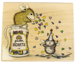 Stampabilities House Mouse Rubber Stamp Glitter Hearts Amanda Monica Bir... - $18.59