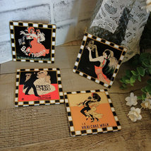 Courtly Coasters Hand Painted Checks Vintage Coaster Set Swing Dance Jazz Decor - £25.64 GBP