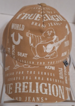 True Religion Buddha Trucker Hat Ball Cap Tan &amp; White Logo Snapback MSRP... - £30.33 GBP