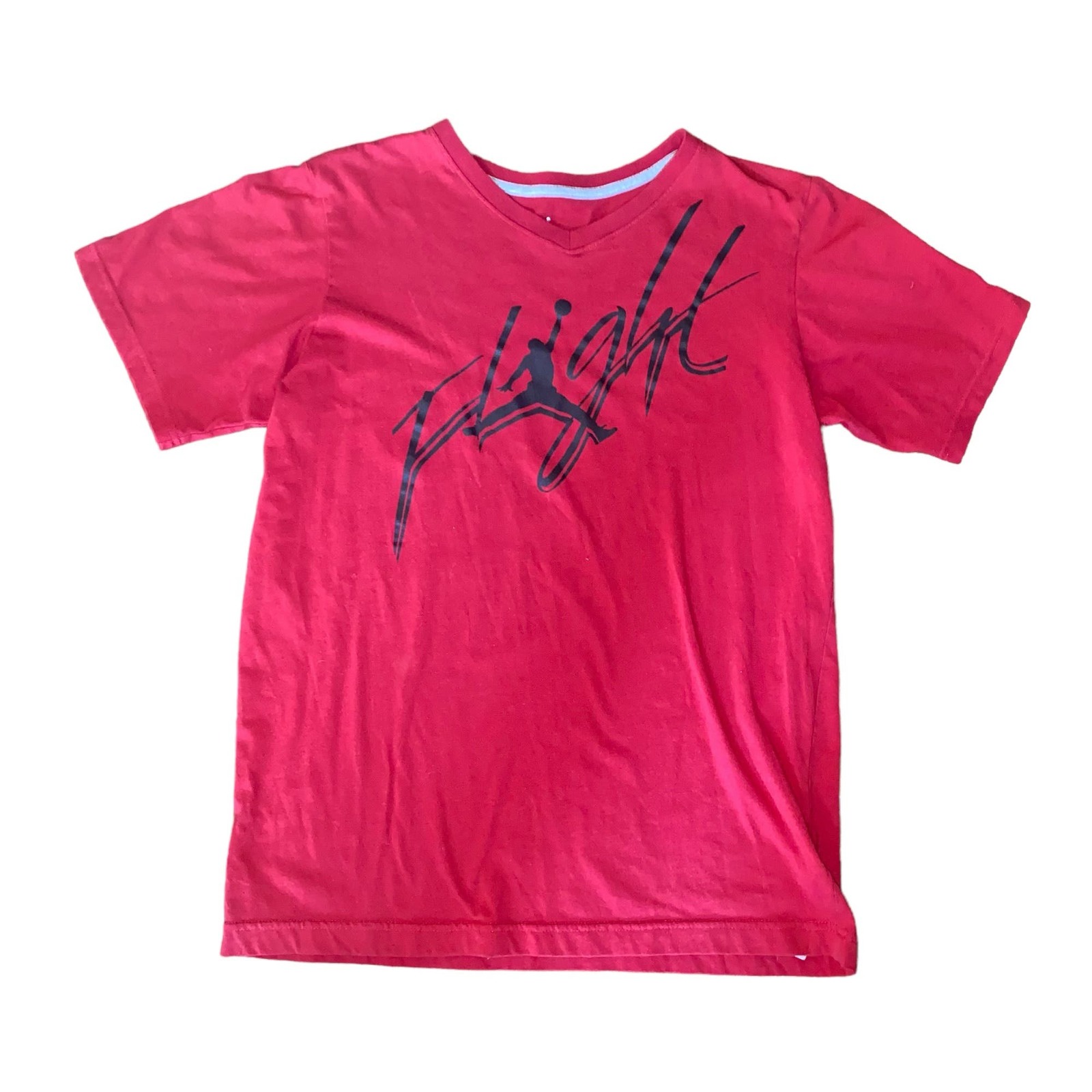 Air Jordan Red Short Sleeve V-Neck Flight Graphic T-Shirt Youth Boy’s XL - $22.70