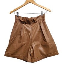 By Egreis Faux Leather Shorts Womens Small Brown Pleated Paper Bag Waistband  - £20.49 GBP