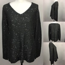 Apt 9 Grey Gray Knitted VNeck Pullover Sweater w Silver Sequins Womens L... - $13.09