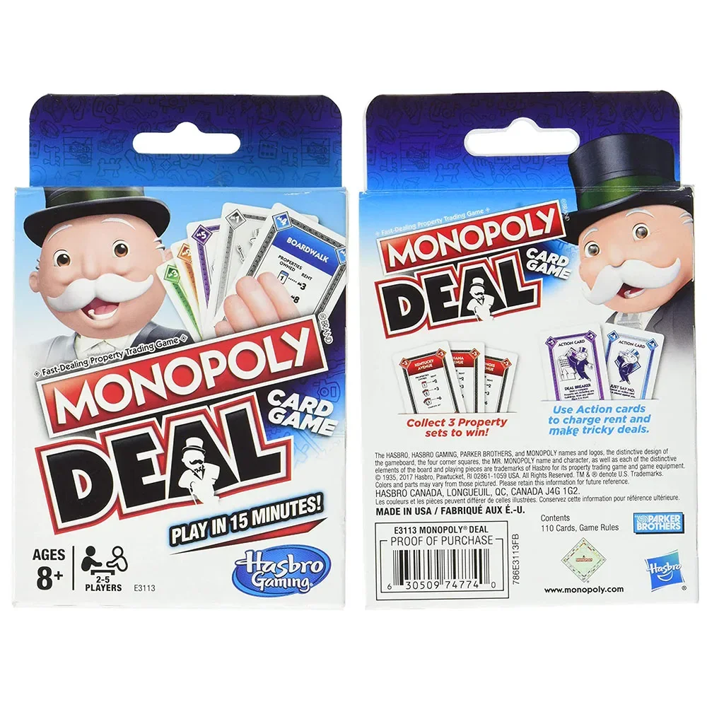 Hasbro Monopoly Deal Blue Box English Version Card Game Family Funny - $10.75+