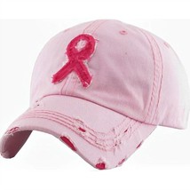 Wholesale Accessory Market vintage cap with pink breast cancer ribbon in Pink - - £23.06 GBP