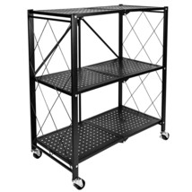 3-Tier Foldable Metal Shelves Heavy Duty Storage Shelving Unit With Whee... - $94.99
