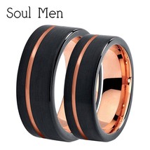 Soul Men Black with Rose Gold Color Tungsten Wedding Band 8mm for Women 6mm for  - £21.10 GBP