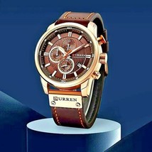 CURREN Gold Chronograph Military Watch M8291 With Brown Faux Leather Strap - £23.48 GBP