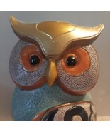 Art Deco Owl Sculpture Statue 9” Home Decor Colorful Bird Aqua Gold Mirr... - £22.38 GBP
