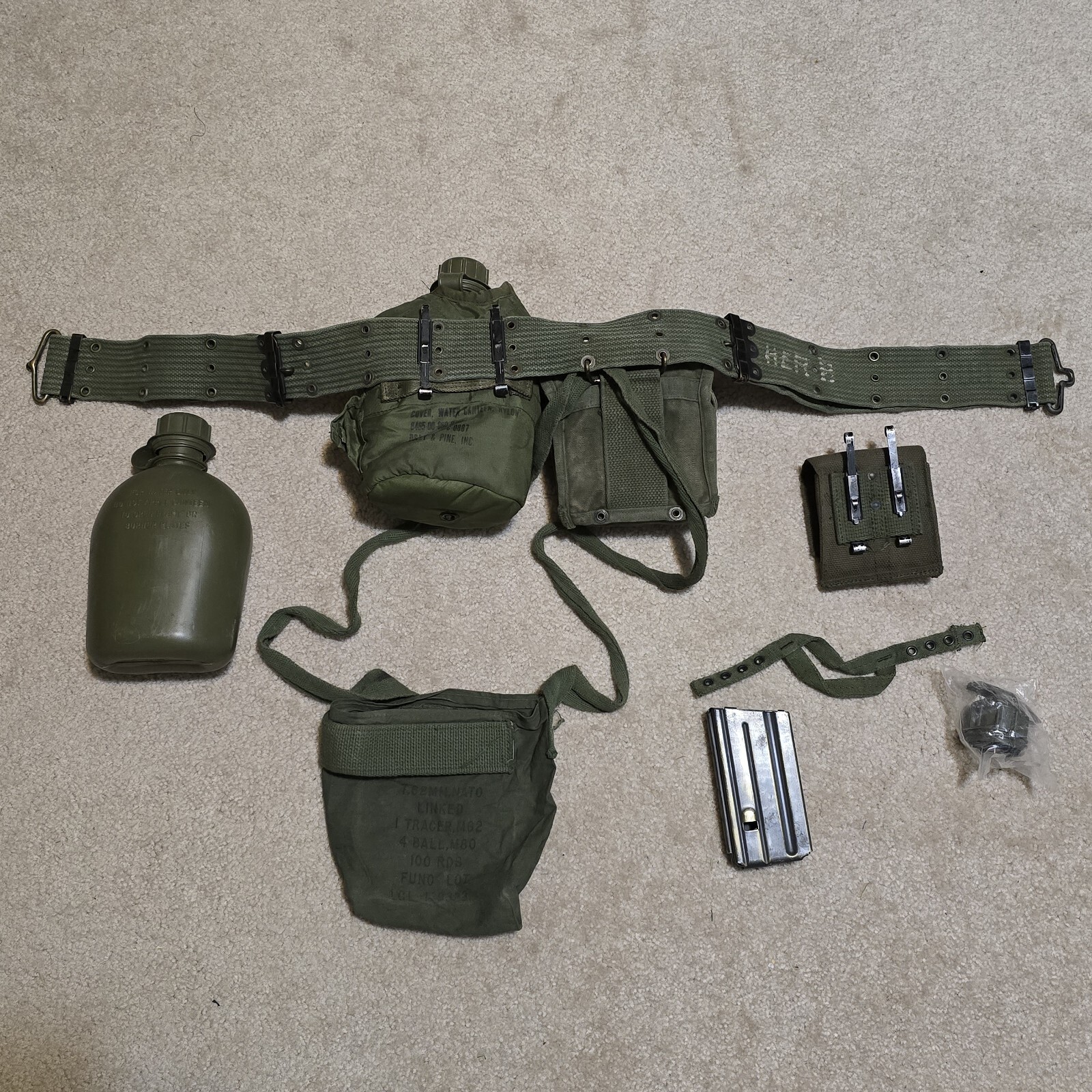 VTG Vietnam War US M1956 LCE Set Belt Pouches Canteen M60 Pouch Mag Med Kit ETC. Item image 7