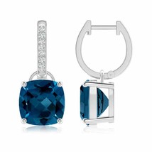 Authenticity Guarantee 
London Blue Topaz Drop, Hoops Earrings with Diamond i... - £1,293.93 GBP