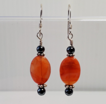 Solid 925 Sterling Silver Handcrafted Artisan Earrings Faceted Carnelian Stone - £14.80 GBP