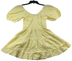 And Now This Tiered Puff-Sleeve Dress White/Yellow Gingham Smocked Back ... - $28.04