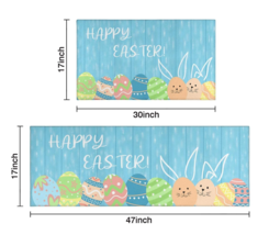 NEW Happy Easter Egg Bunnies Floor Runner &amp; Mat Set of 2 Seasonal Throw Rugs - £11.95 GBP