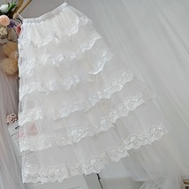 White A-line LACE Tulle Skirt  Wedding Plus Size Bridesmaid Layered Tulle Skirt  image 3