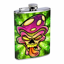 Groovy Trippy Mushrooms D10 Flask 8oz Stainless Steel Hip Drinking Whiskey - £11.83 GBP