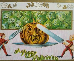 Fantasy Halloween Postcard Gottschalk Humanized Goblin Heads Imps Pixies 1910 - £29.40 GBP