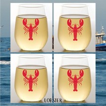 LOBSTER Set of 4 Tritan Plastic Unbreakable 16 oz Stemless Wine Glasses ... - £19.02 GBP