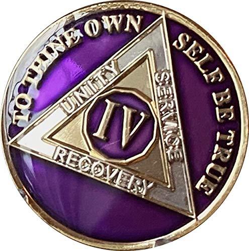 Ranger Industries 4 Year AA Medallion Metallic Purple Tri-Plate Sobriety Chip IV
