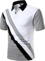 WDIRARA Men&#39;s Short Sleeve Gray, Black, White Color Block Polo Shirt - Size: XL - £13.23 GBP