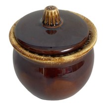 Vintage Hull Pottery Jar w Lid Brown Drip Glaze Figurine Oven Proof Storage USA - £13.33 GBP