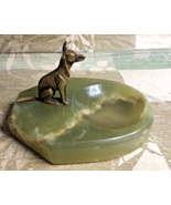 Green Onyx Marble Bronze Dog Desk Tray Trinket Dish Bowl - $1,489.08 MXN