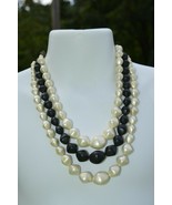 True Vintage 1960&#39;s BAROQUE RAW PEARL 3 Row Necklace &#39;&#39;FAUX PEARL&#39;&#39; - $28.01