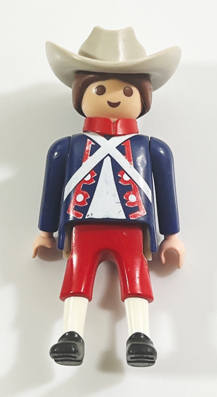 Playmobil Soldier Blue Coat &amp; White Hat Brown Hair - $4.94
