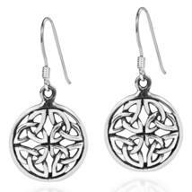 Vintage Celtic Triquetra Knot Trinity Medallion Round .925 Silver Earrings - £17.29 GBP