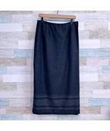 Talbots Vintage Wool Flannel Wrap Maxi Skirt Black Gray Striped Lined Wo... - $59.39