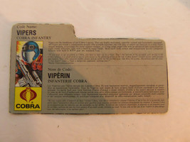 Vintage Gi Joe Cobra Vipers Cobra Infantry Canadian Version Cut File Card - £31.10 GBP