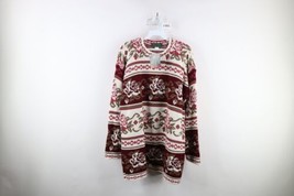 Deadstock Vtg 90s Country Primitive Womens L Fair Isle Flower Knit Sweater USA - £71.18 GBP