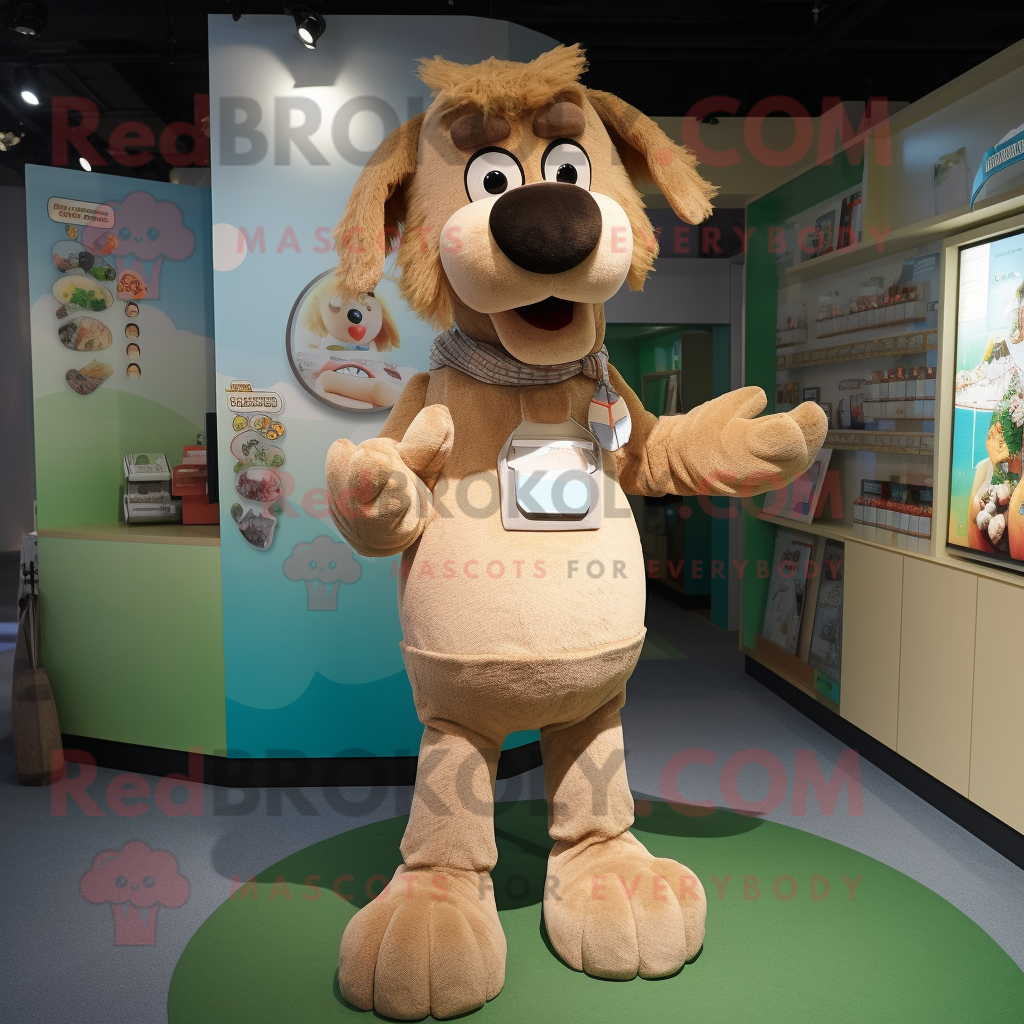 Tan Dog mascot costume character dressed with a Playsuit and Scarves - $1,199.00