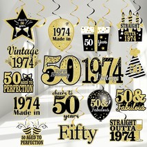 36Pcs Black Gold 50Th Birthday Party Decorations 50Th Birthday Foil Swirls Party - £15.97 GBP