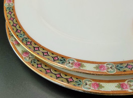 J Pouyat Limoges French Dinnerware Porcelain Band Pink Roses Lunch Plate 2 - £15.56 GBP