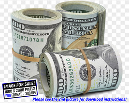 PICTURE for SALE: 3 Rolls of Hundred Dollar Bills PNG Transparent File Photoshop - £1.60 GBP