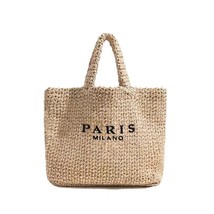 Women&#39;s Fashion Large Capacity Handmade Straw Knitting Tote Bag Summer Travel Be - £43.92 GBP