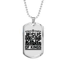 Jesus Is King Christian Necklace Stainless Steel or 18k Gold Dog Tag 24&quot; Chain - £37.92 GBP+