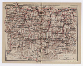 1926 Original Vintage Map Of Vicinity Of Lourdes Luchon Pyrenees France Spain - £17.47 GBP