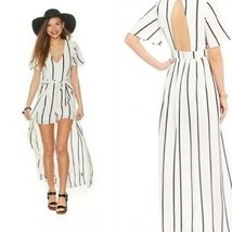 Crystal Doll Striped V-neck Romper Maxi summer Jumpsuit Dress Ivory White SZ 13 - £66.56 GBP