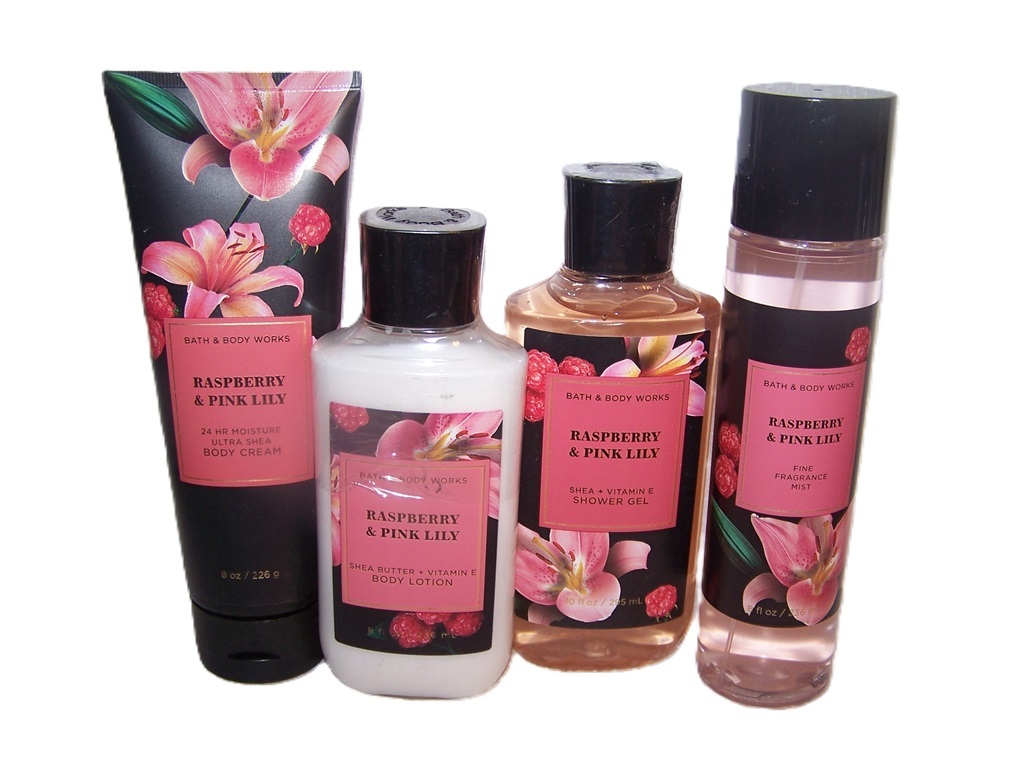 Raspberry Pink Lily Mist, Cream, Lotion, Gel Bath & Body Works 4 Piece Set