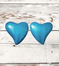 Vintage Clip On Earrings Large Heart Like Blue Wooden? 1.25&quot; - £11.14 GBP