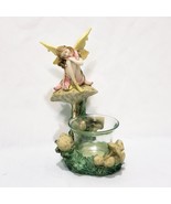 Fairy with Mushrooms Votive Tealight Candle Holder Resin Beiger Green Ye... - £14.78 GBP