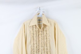 Vintage 60s Streetwear Mens 14 32 Gothic Ruffled Tuxedo Button Shirt Beige USA - £54.71 GBP