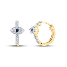 10kt Yellow Gold Womens Round Blue Sapphire Diamond Hoop Earrings 1/4 Cttw - £286.67 GBP