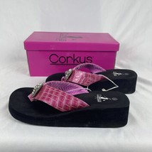 Women&#39;s Sandals By Corkys Debbie Flip Size 8 NWT With Box Pink Crocodile Gems - £18.30 GBP