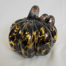 Art Glass Blown Glass Pumpkin Tortoise Shell Large 6&quot; x 6&quot;&quot; GIFT Dark Am... - $19.79