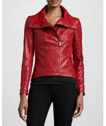 Women&#39;s Red Stylish Lambskin Real Leather Jacket Soft Handmade Biker Style - £87.50 GBP+
