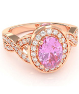 Three Stone Lab-Created Pink Sapphire Diamond Engagement Ring In 14k Ros... - $1,492.82 CAD