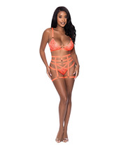 Rude Awakening Bralette, Thigh High Garter &amp; Cheeky Panty Orange L/xl - £24.18 GBP